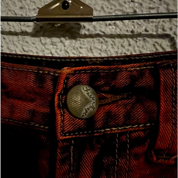 Free People Red Acid Wash Distressed Cut Off Shorts - Picture 2 of 6